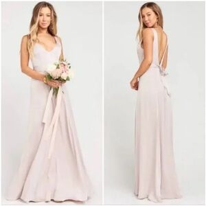 Show me your MuMu bridesmaid Jenn maxi dress S NWT wedding formal gown pale rose